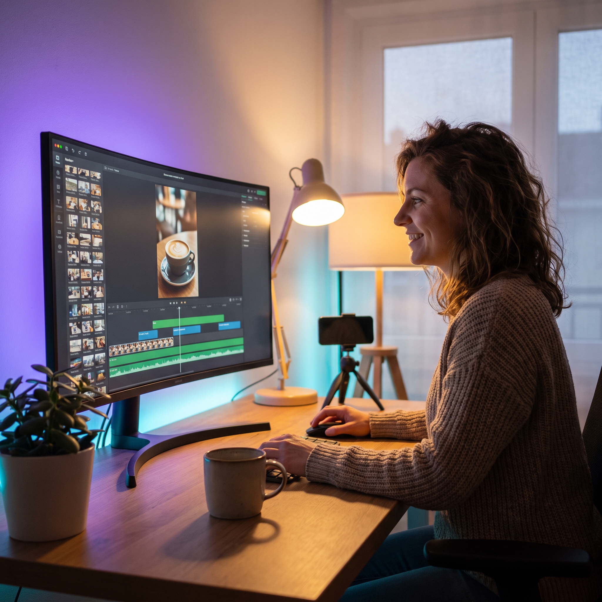 Entrepreneuse créant une vidéo TikTok avec le logiciel Wiberzon Novyx